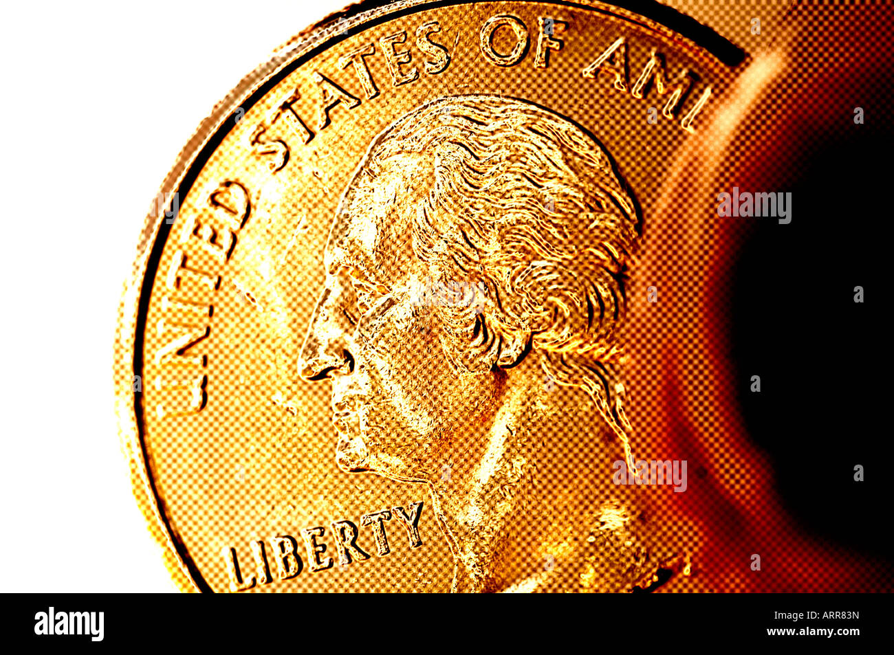 extreme closeup of United States quarter coin 25 cents digitally altered Stock Photo