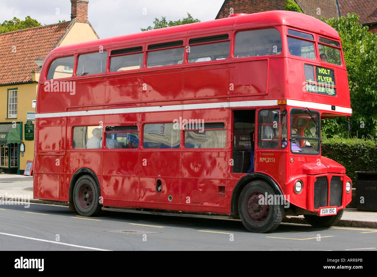a red london Bus in holt, norfolk, UK Stock Photo