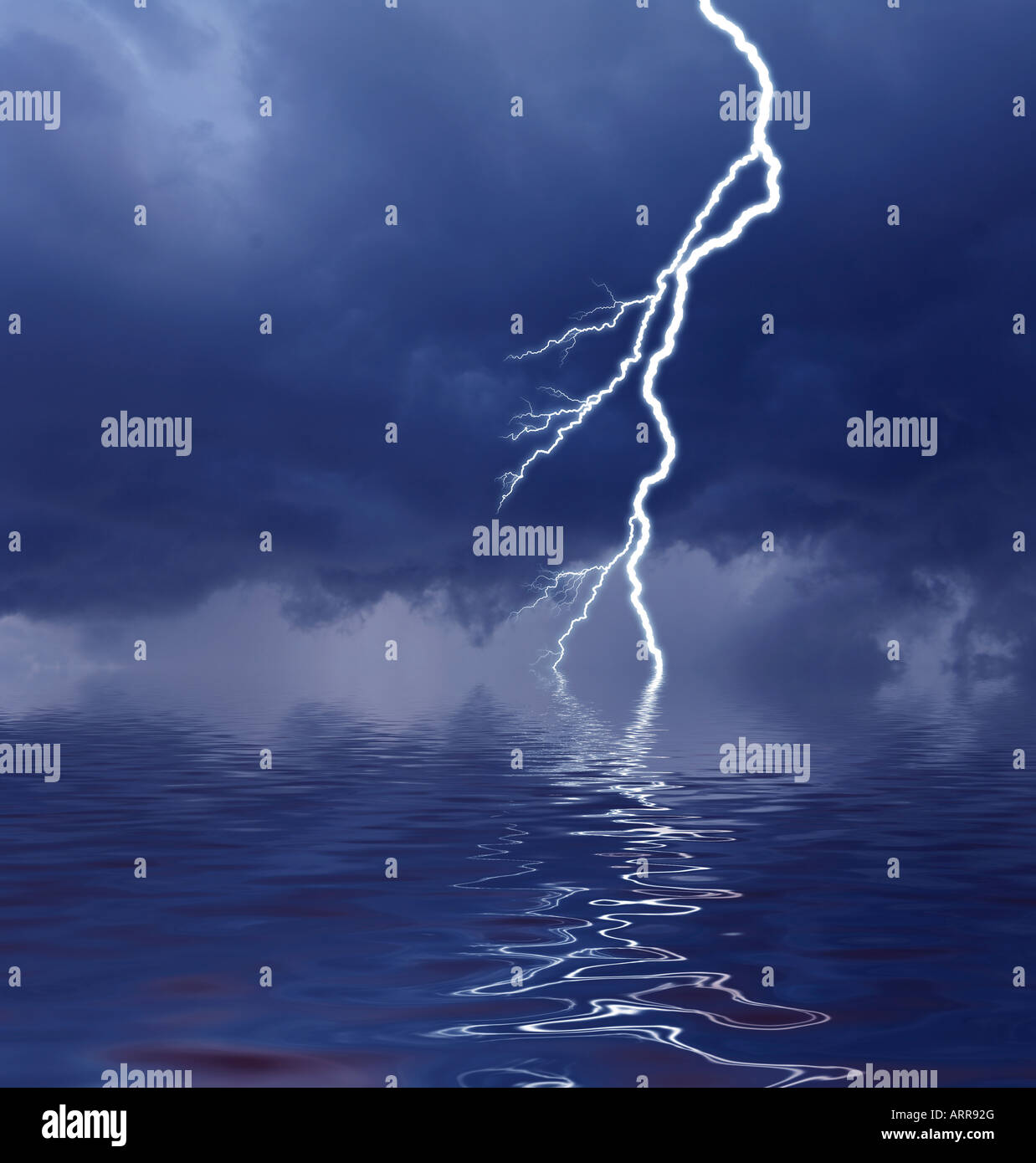 bolts of lightning over water Stock Photo Alamy