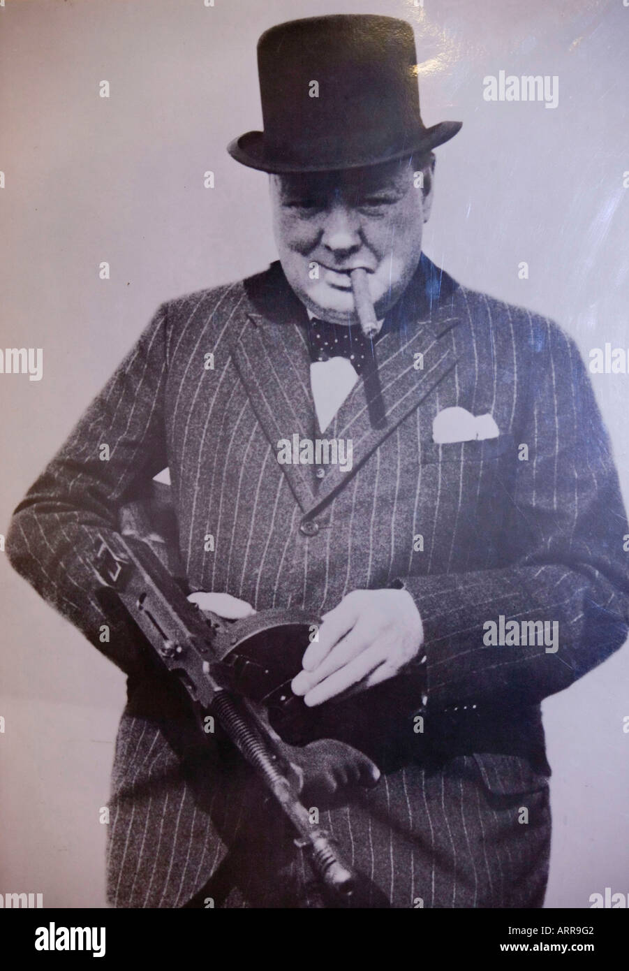 a poster of Sir winston churchill at the Muckleburgh Collection, Weybourne, Norfolk, UK Stock Photo