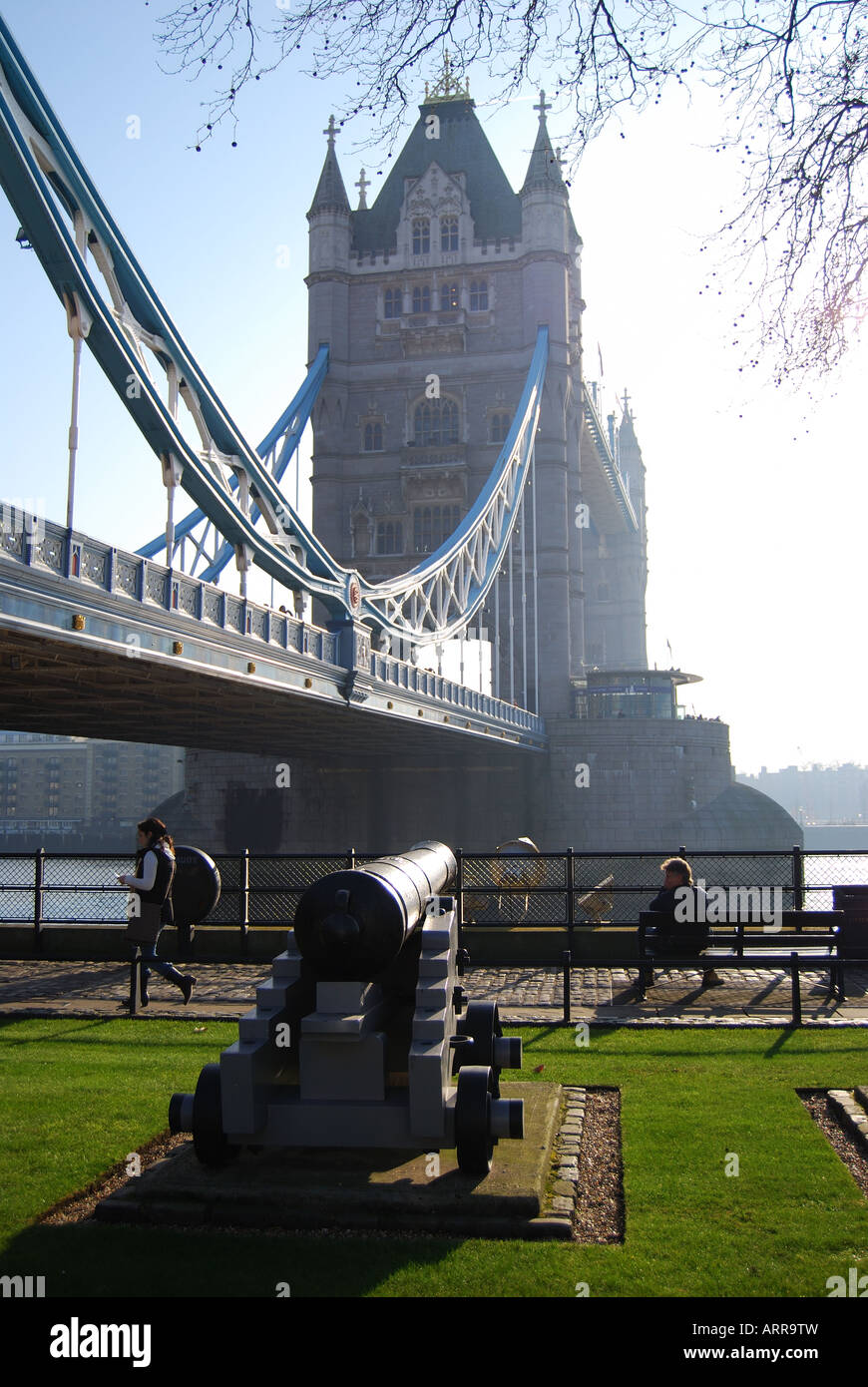 Tower Bridge from north Thames bank, London, England, United Kingdom Stock Photo