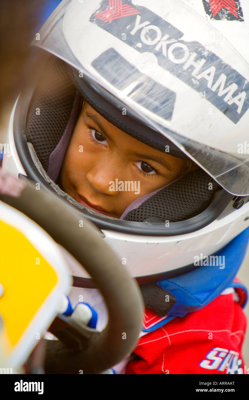 young girl kart racing perris riverside county California USA Stock Photo