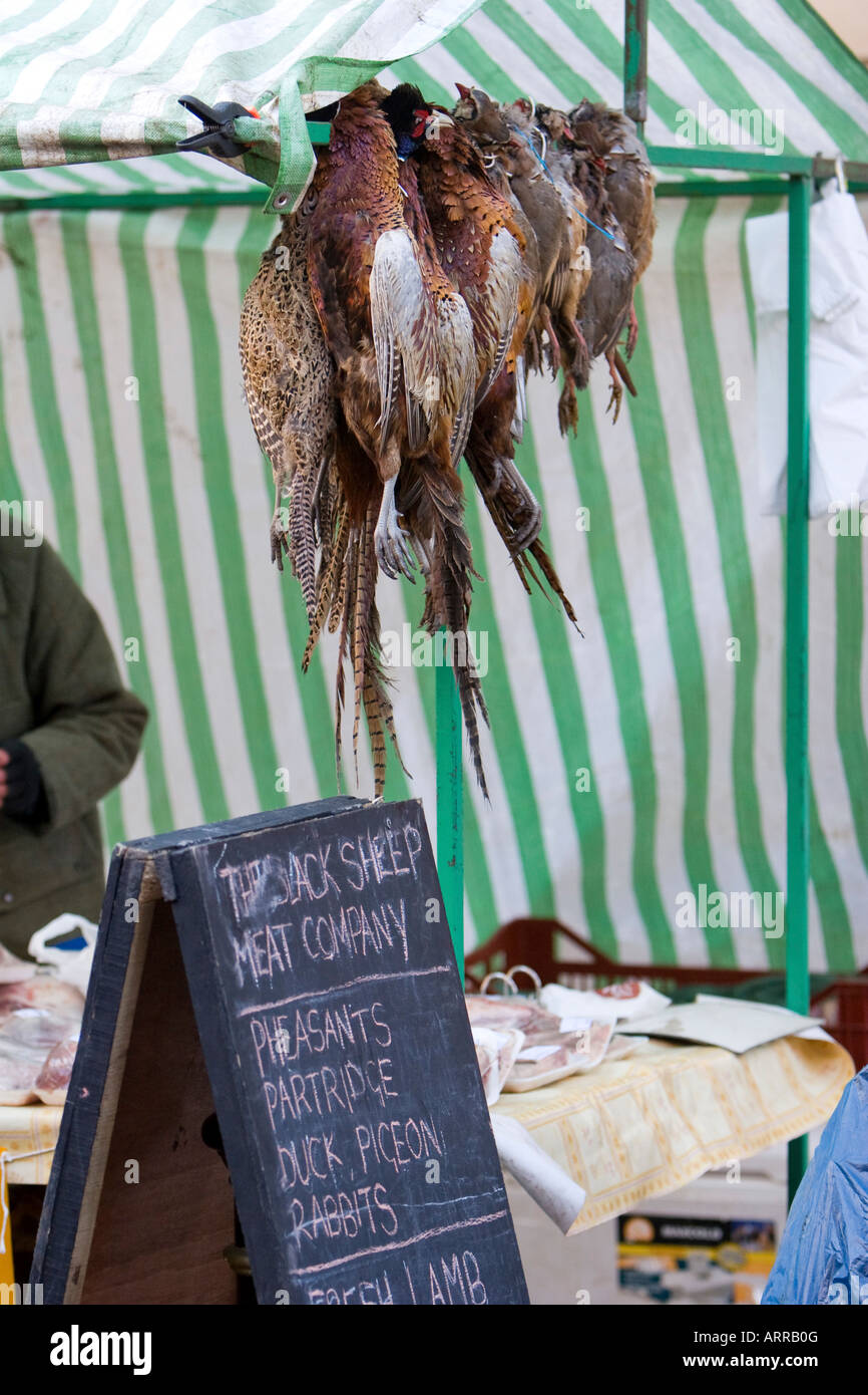 Pheasants for sale for food in a farmers market in Harrogate West Yorkshire England December 13 2007 Stock Photo