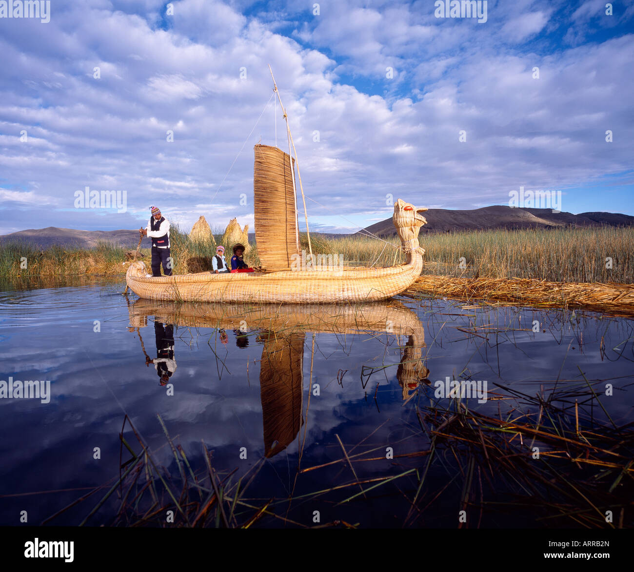 Reed boat, Lake Titicaca, Peru Stock Photo Alamy
