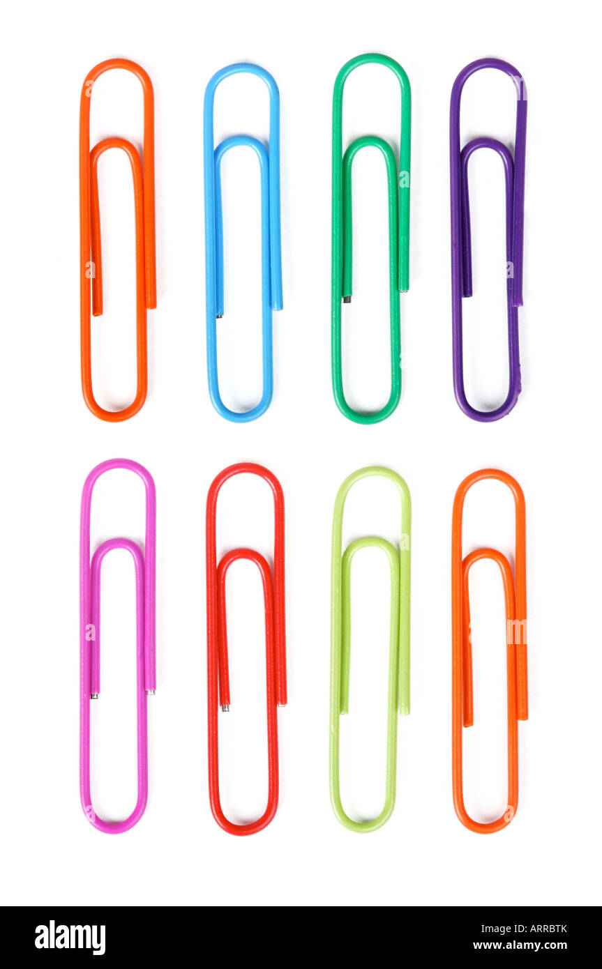 Multi colored paper clips isolated on white background large XXL file Stock Photo