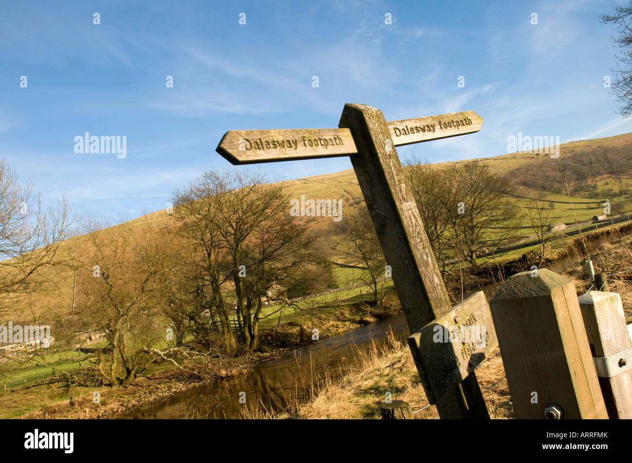 Dales Way signage, Buckden, Upper Wharfedale, Dales Way,Yorkshire Dales, Northern England Stock Photo