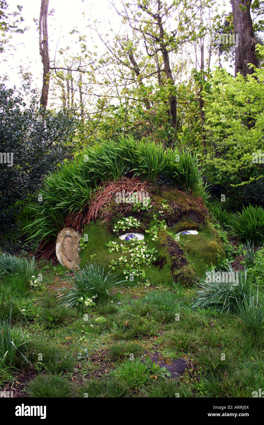 THE GIANT'S HEAD MUD SCULPTURE IN THE LOST GARDENS OF HELIGAN. CORNWALL. UK Stock Photo