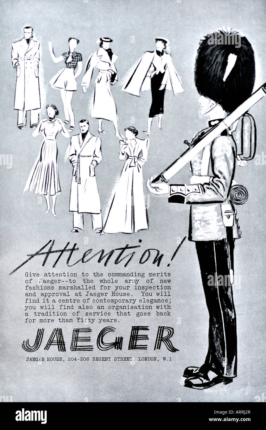 1930s advertisement for Jaeger Fashions Clothing 1937 FOR EDITORIAL USE ONLY Stock Photo