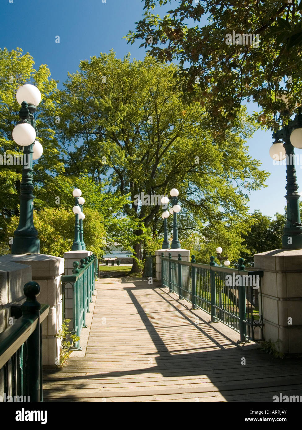 A bridge across Cote de la Montagne from Parc Monmorency in the Lower Town area of Quebec City, Canada Stock Photo