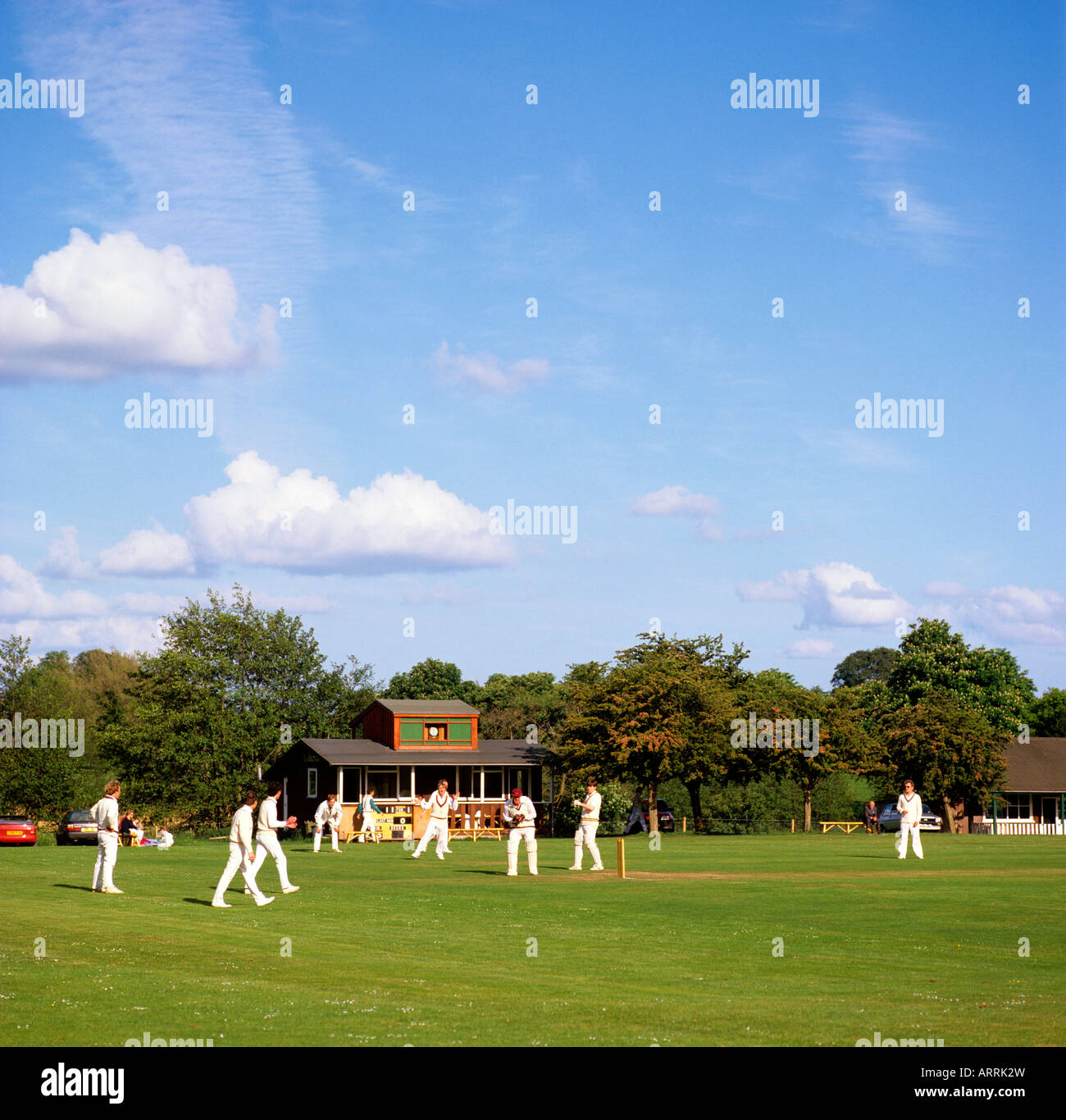 Cheshire Cholmondeley village cricket on Cholmondeley Castle ground Stock Photo