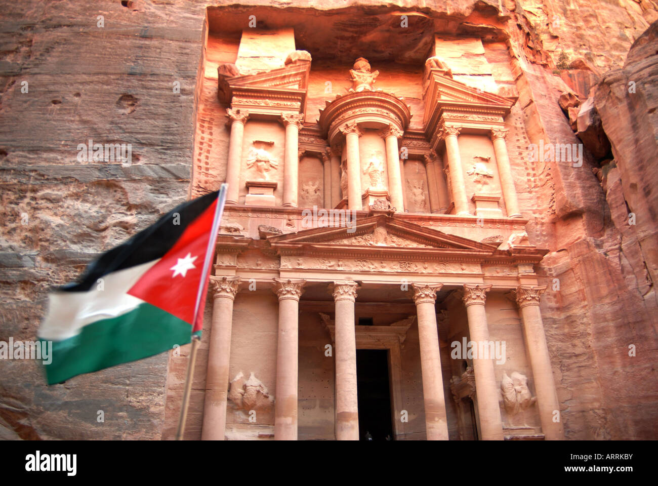 The Treasury, Petra, Jordan, flag Stock Photo - Alamy