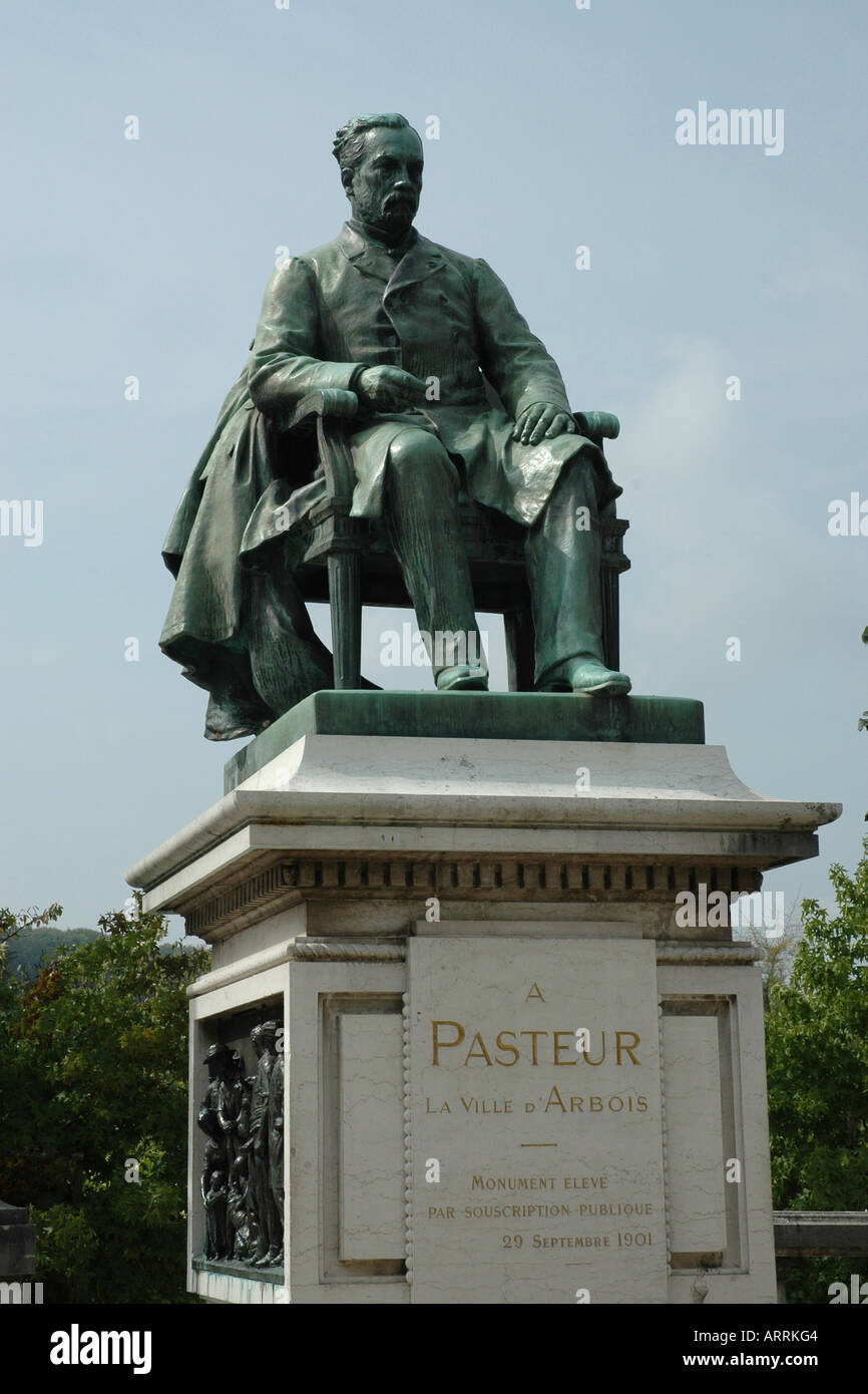 Statue of Louis Pasteur, renowned scientist and local hero, in Arbois in France's winemaking Jura region Stock Photo
