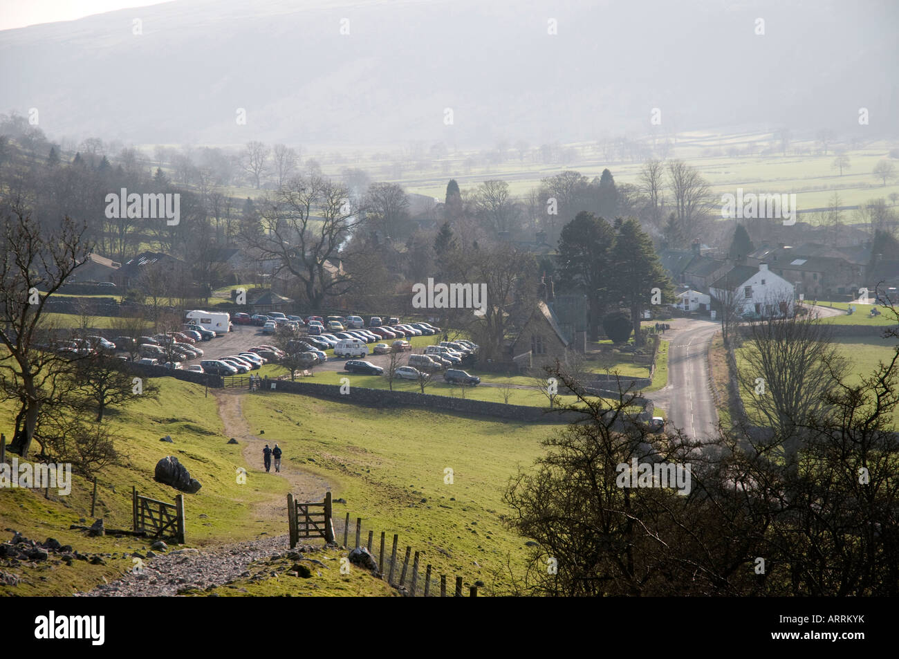Car Park for hill walkers, Buckden, Upper Wharfedale, Yorkshire Dales, Northern England Stock Photo