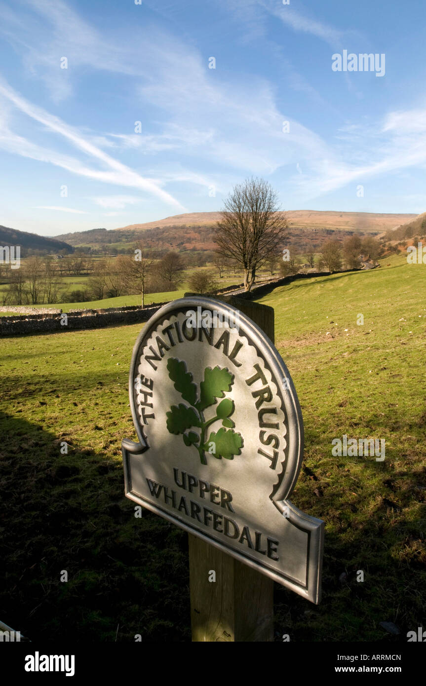 National Trust sign at Buckden, Wharfedale, Yorkshire Dales, Northern England Stock Photo