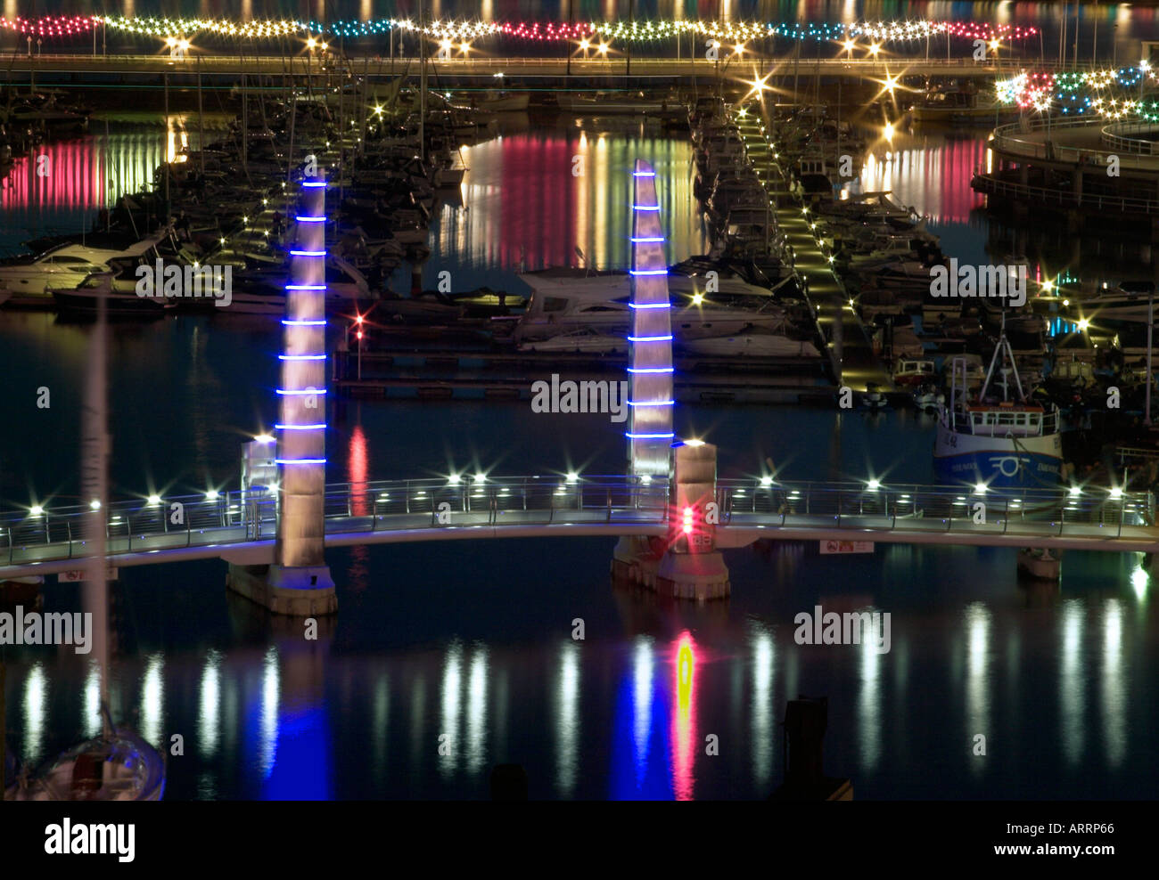 The harbour and marina in Torquay, South Devon, England at night Stock Photo