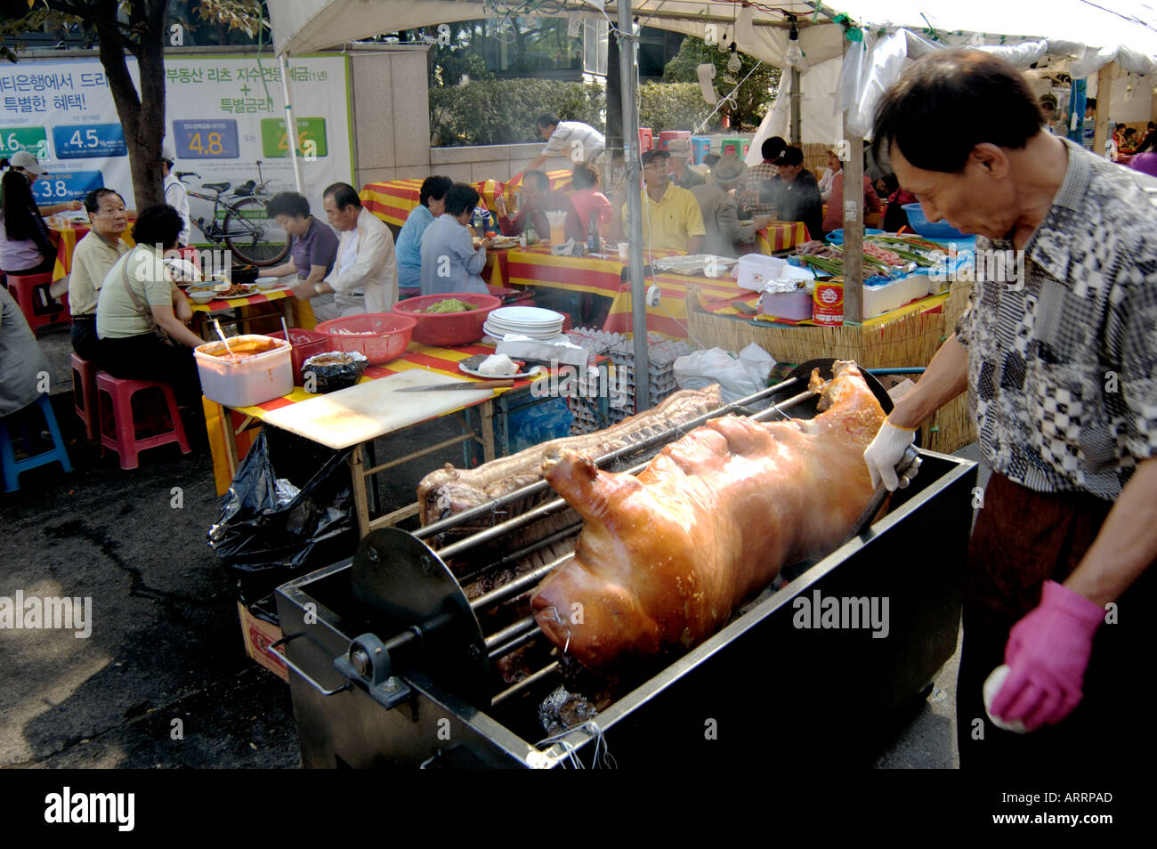 Outdoor BBQ Restaurant Seoul Korea Stock Photo Alamy
