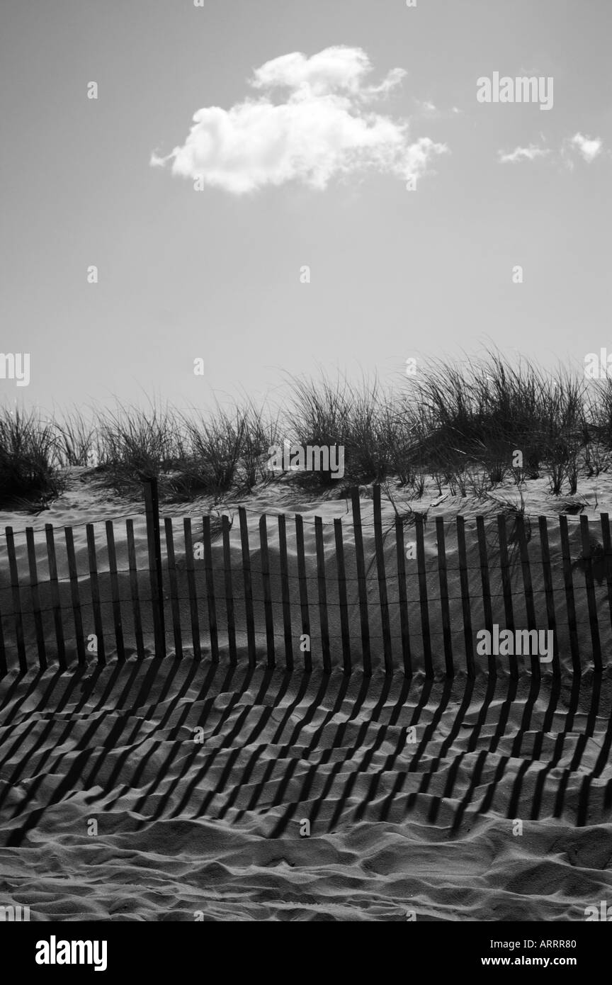 Black and White image of Sand Dunes and Fence Stock Photo - Alamy