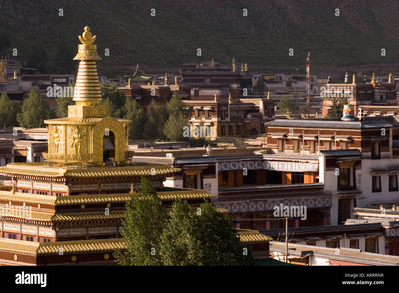 View of Labrang Monastery, Xiahe. Stock Photo