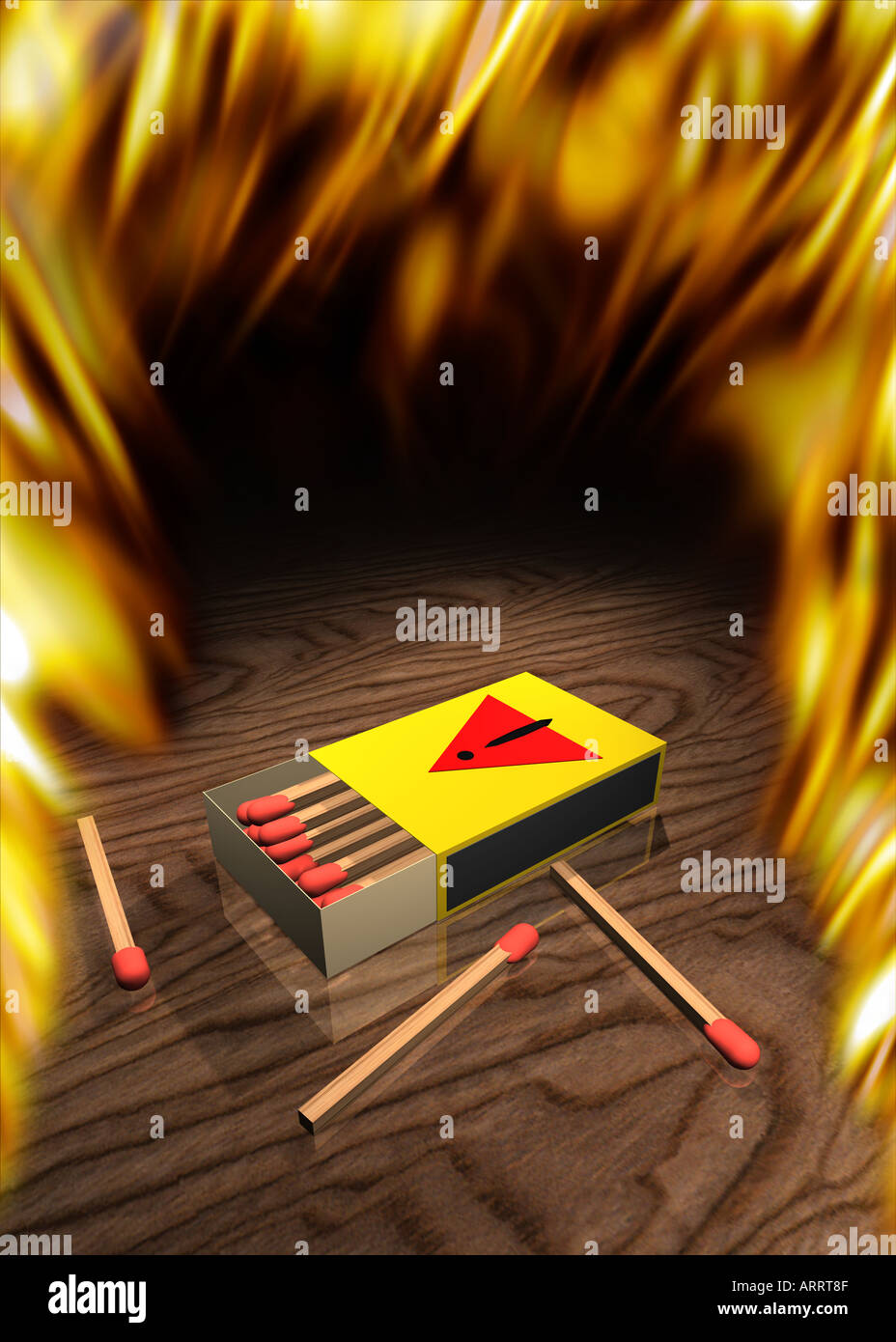 Matchbox 3D and fire Stock Photo