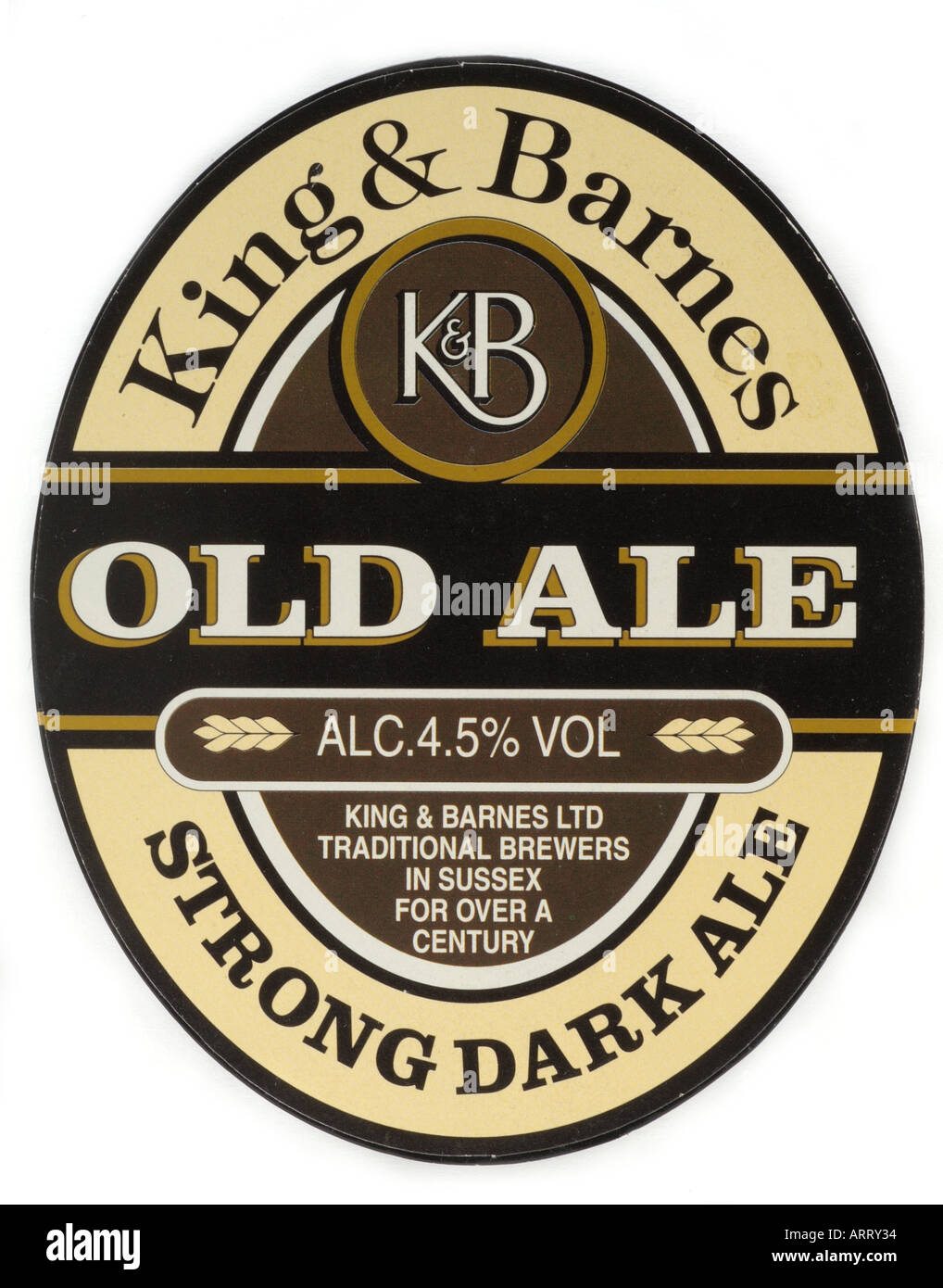 Beer pump label England UK United Kingdom GB Great Britain king and barns old ale strong dark