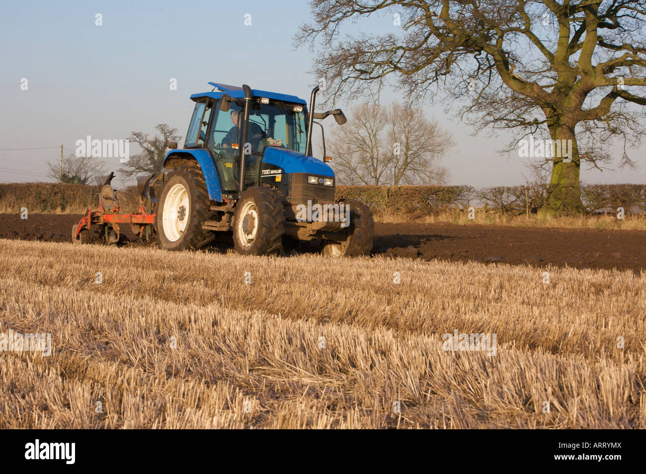 Ploughing A Stubble Field With A New Holland Tractor Ready To Plant ...