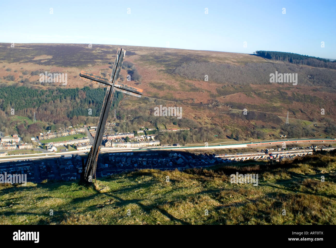 cross on hillside cwm near ebbw vale from the ebbw valley long distance