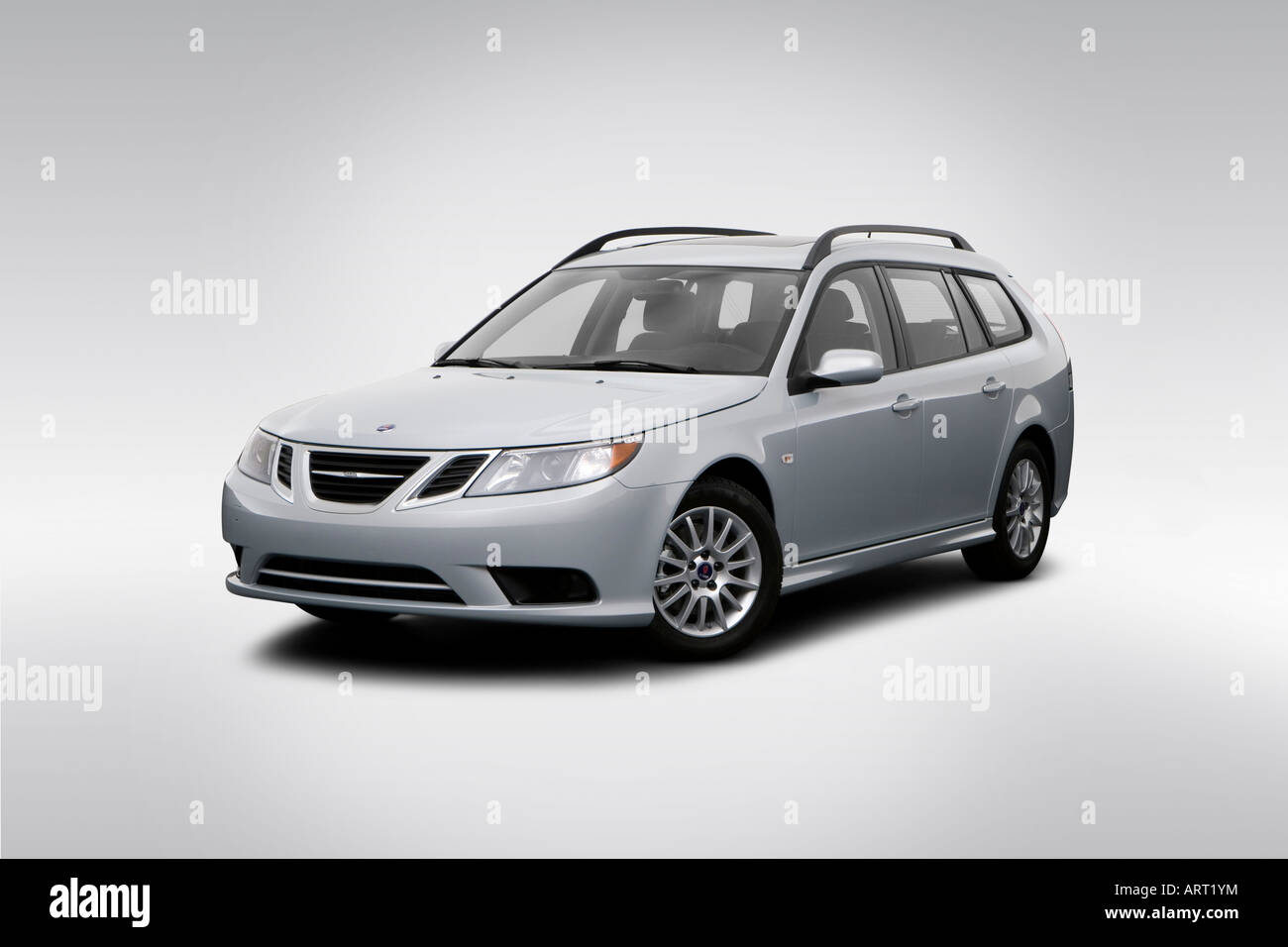 2008 Saab 9-3 Sport Combi in Silver - Front angle view Stock Photo