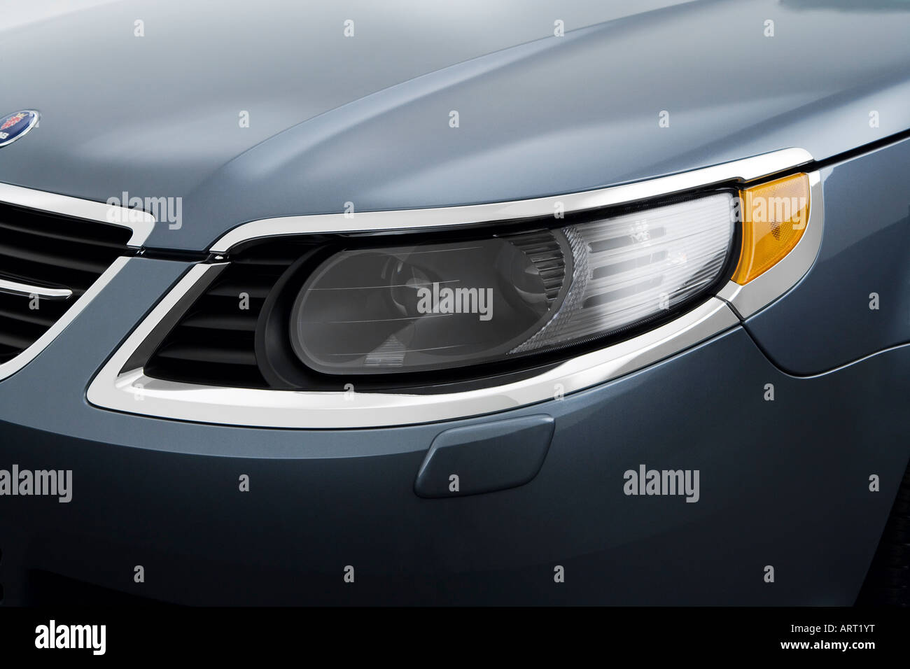 2008 Saab 9-5 Sport Combi in Gray - Headlight Stock Photo
