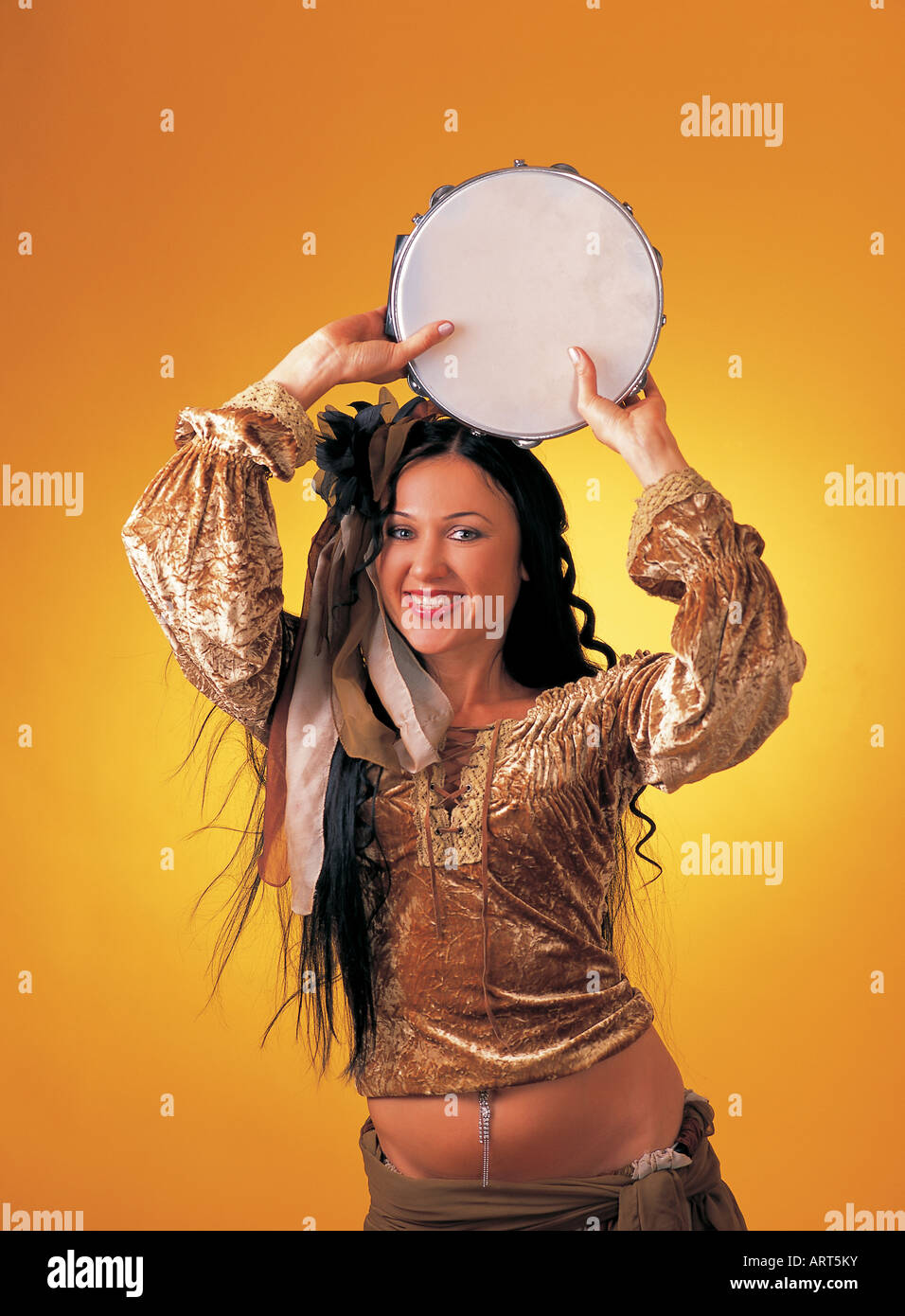 Bellydancer with a tambourine Stock Photo Alamy