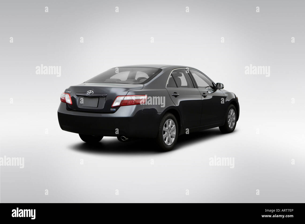 2008 Toyota Camry Hybrid in Gray - Rear angle view Stock Photo