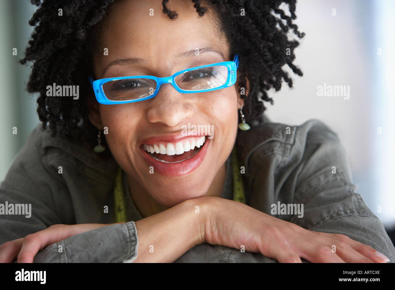 Woman wearing glasses Stock Photo