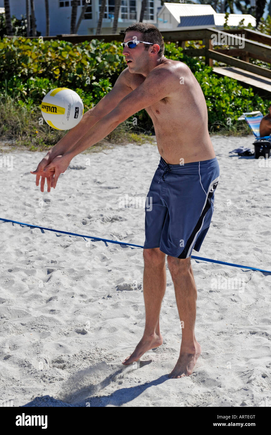 Beach 2 on 2 volleyball played at The Pier Beach Naples Florida Stock