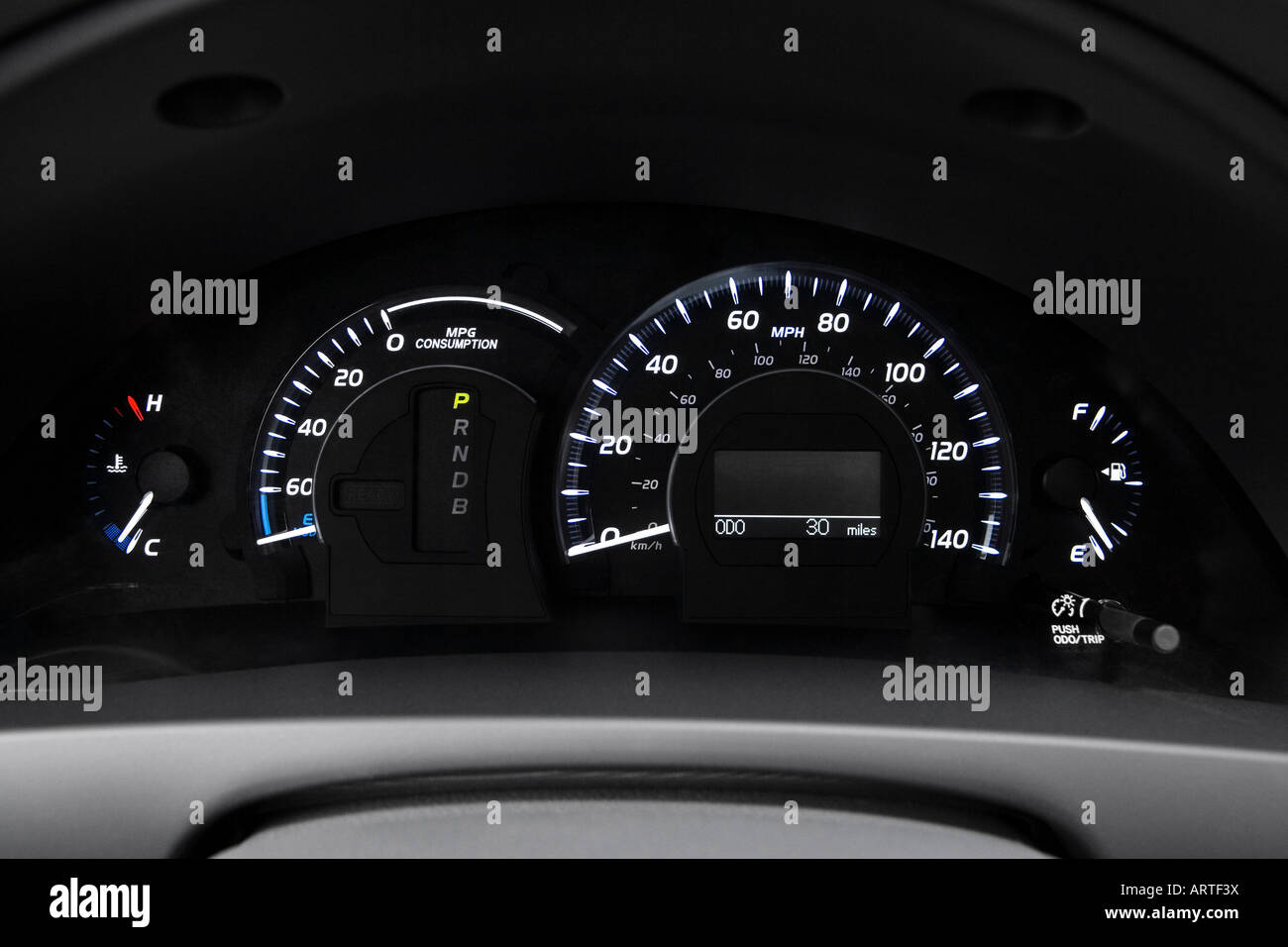 2008 Toyota Camry Hybrid in Gray - Speedometer/tachometer Stock Photo