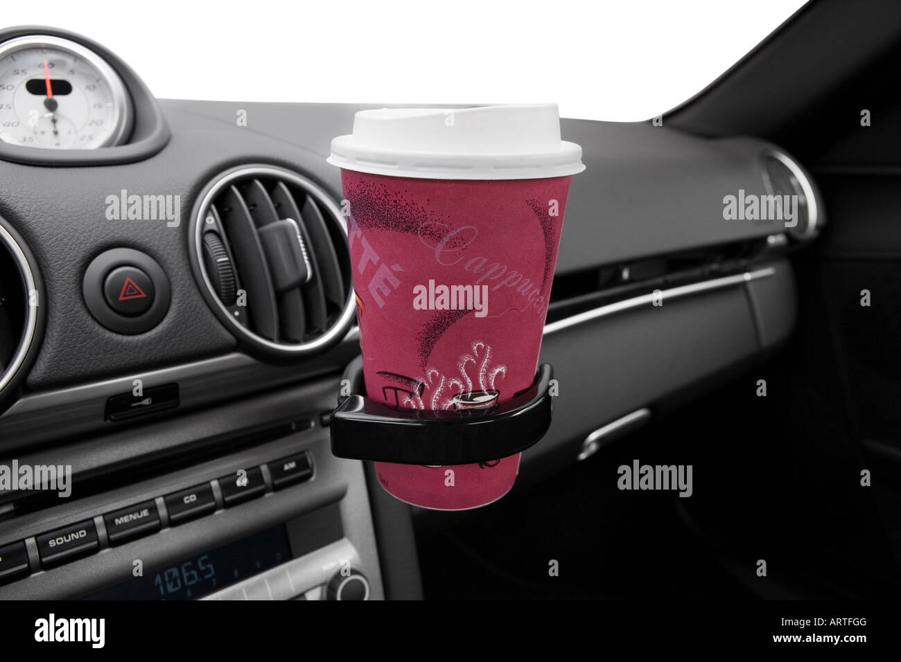 2008 Porsche Cayman S in Red - Cup Holder with Prop Stock Photo