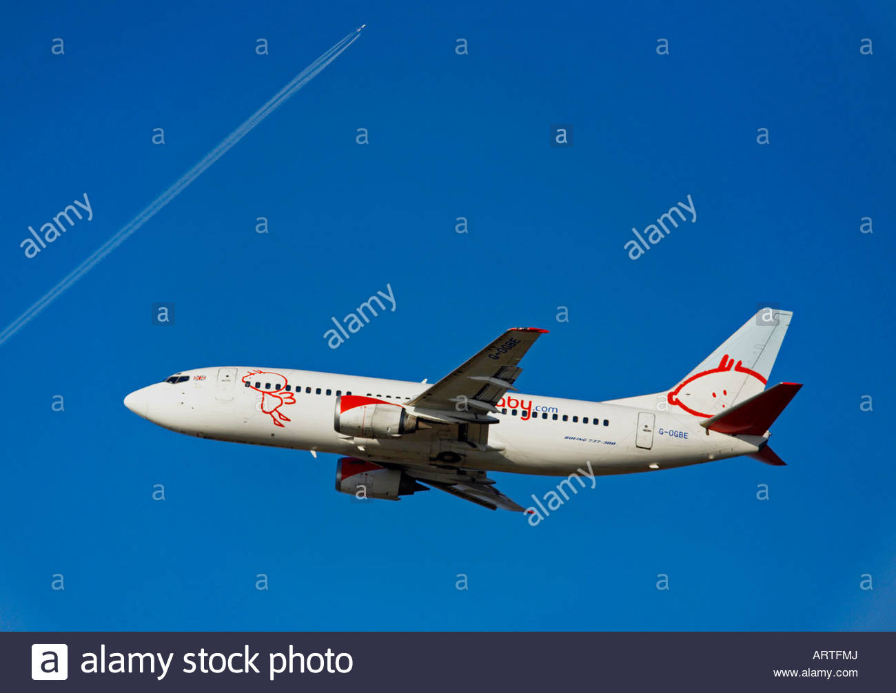 BmiBaby flight shortly after takeoff Stock Photo