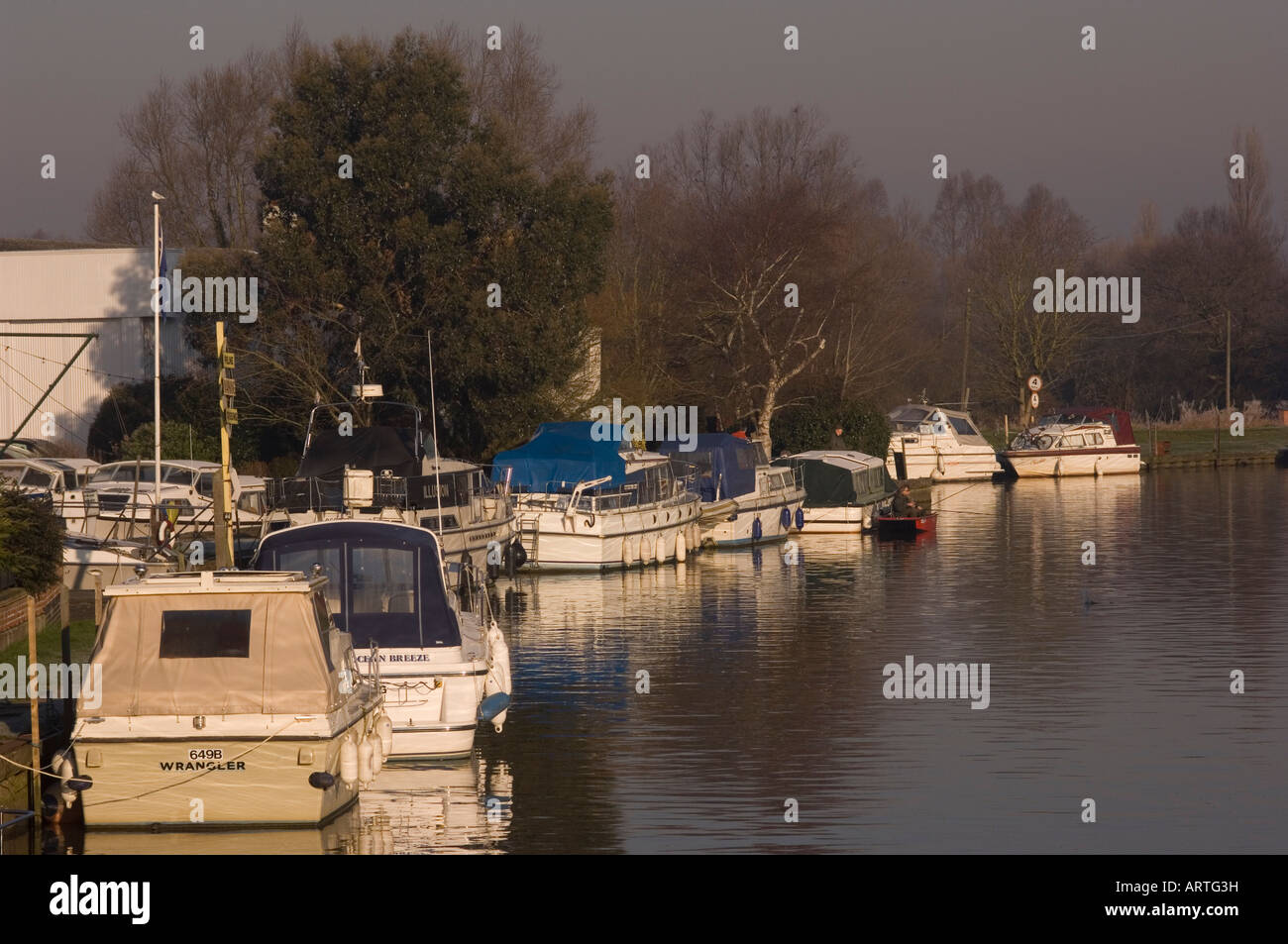 Boats On The River Waveney At Beccles In Winter in the uk Stock Photo