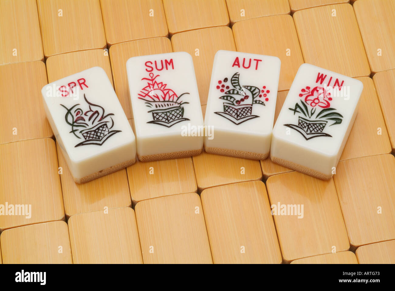 Mah Jongg tiles pieces season spring summer autumn winter Stock Photo -  Alamy