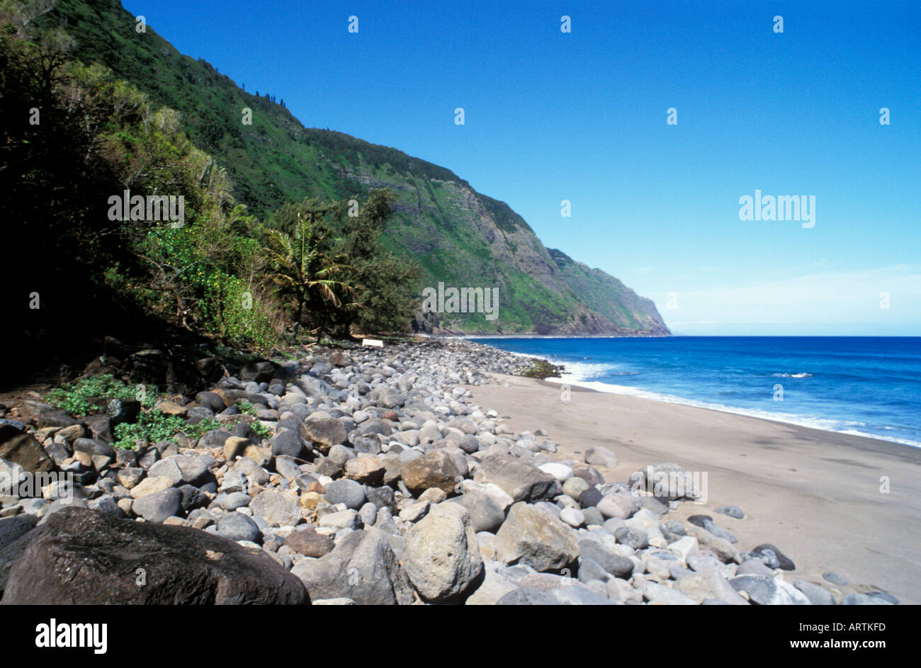 Kalaupapa seacliff and beach Molokai Hawaii Stock Photo