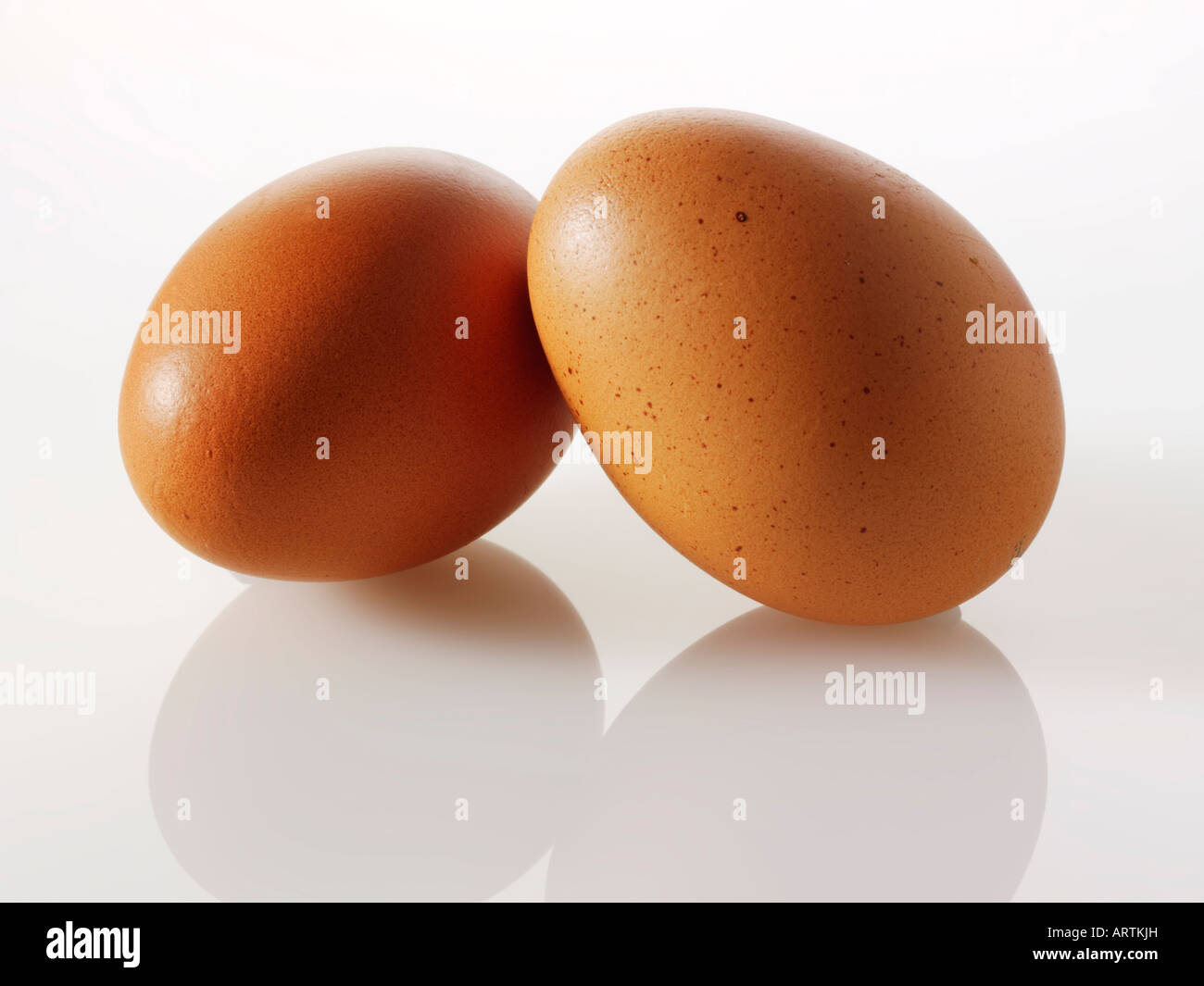 Burford Brown chicken eggs on a white background Stock Photo