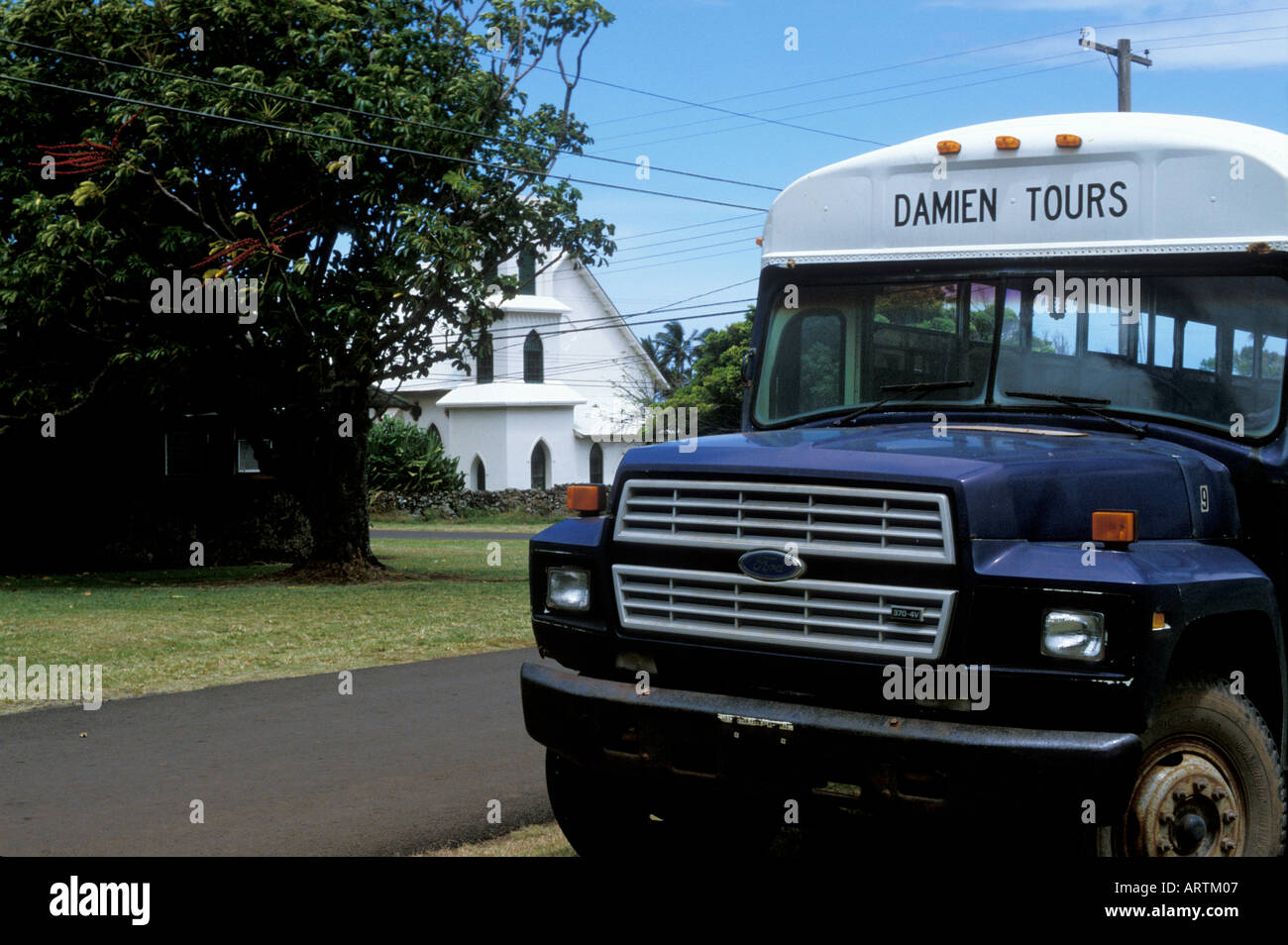 Father Damien Leper Colony Tour Bus Kalaupapa Molokai Hawaii Stock Photo