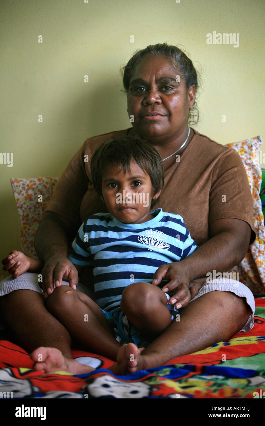 Aboriginal mother and child Stock Photo