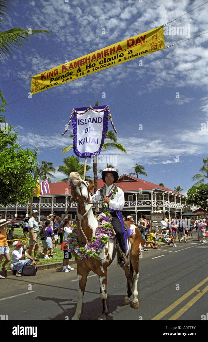 The annual King Kamehameha Day parade passing The Pioneer Inn on Front