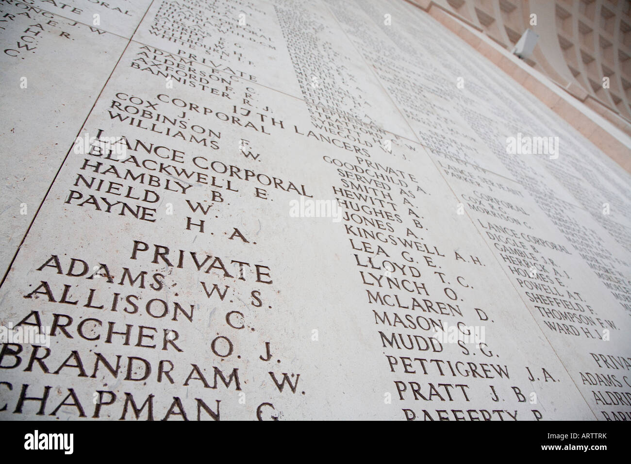 Names Of War Dead Inscribed In The Menin Gate Ypres Belgium Stock Photo 