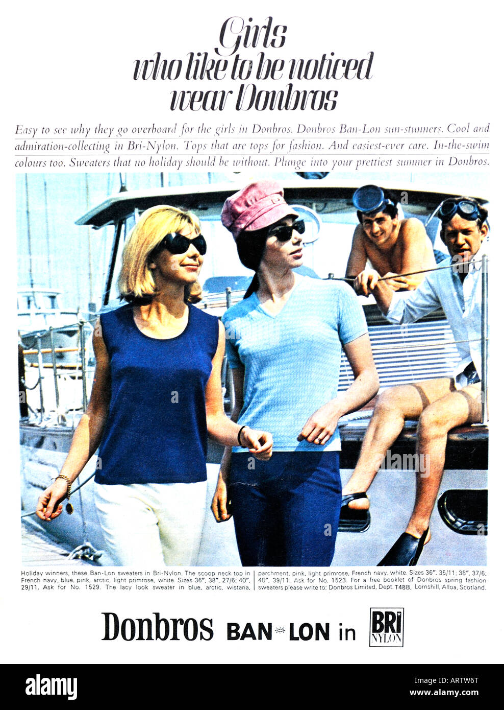 1960s advertisement for  Dombros clothing in Bri-Nylon FOR EDITORIAL USE ONLY Stock Photo