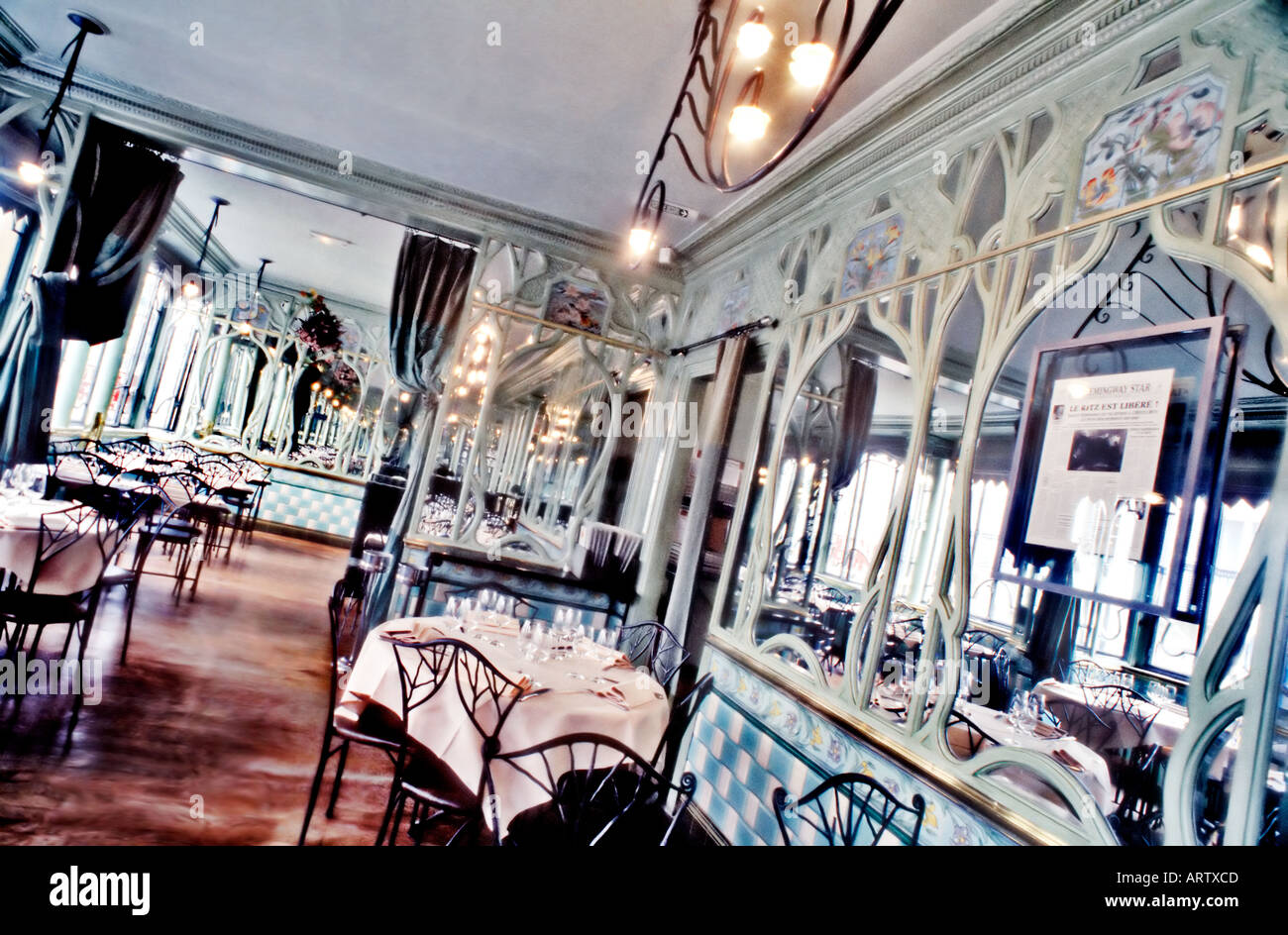 Paris, France, Interior, Empty Dining Room in Belgium Restaurant , Interior Design, 'The Bouillon Racine' Stock Photo