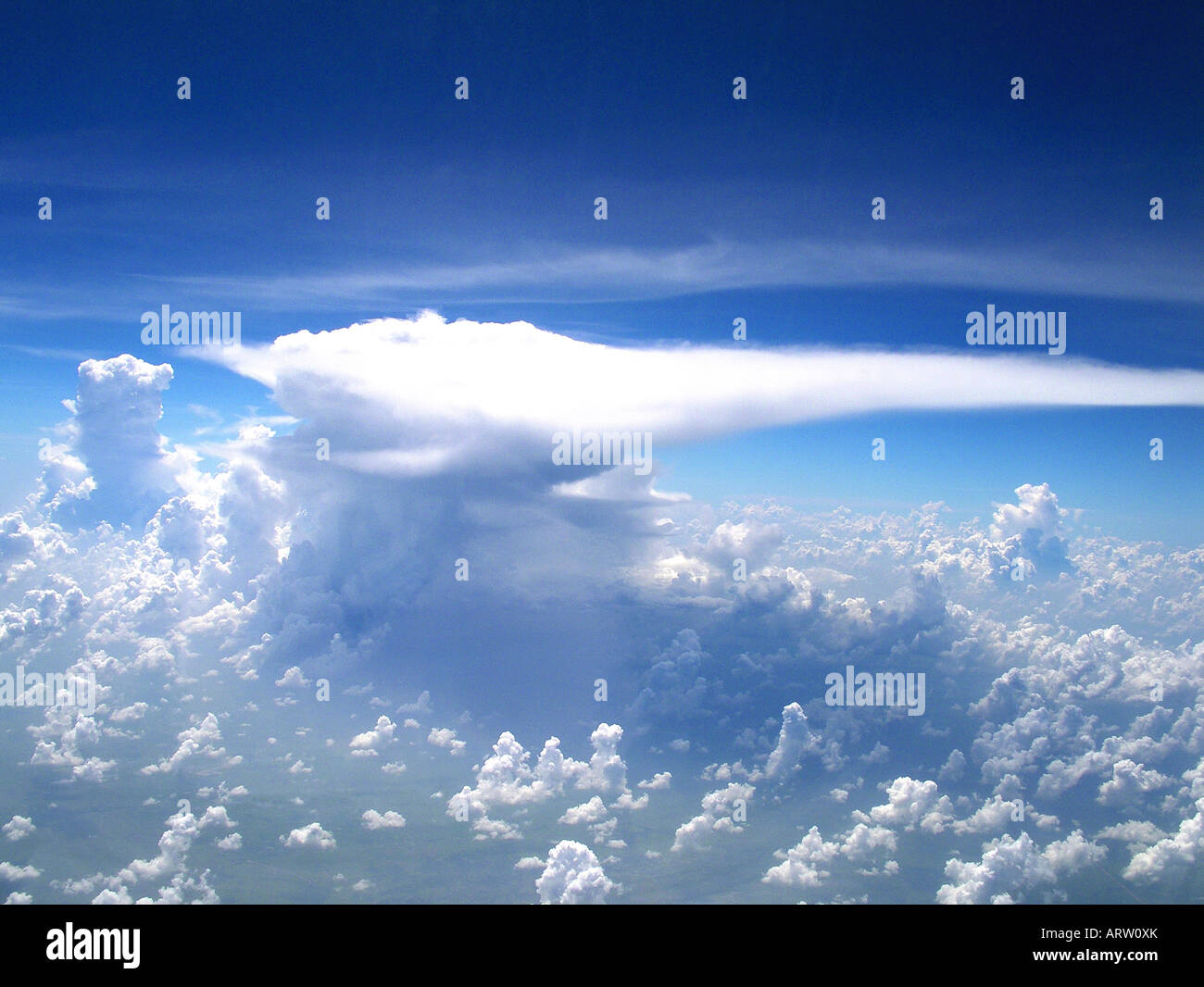 Aerial view of thunderhead cloud, above central Burma (Myanmar Stock
