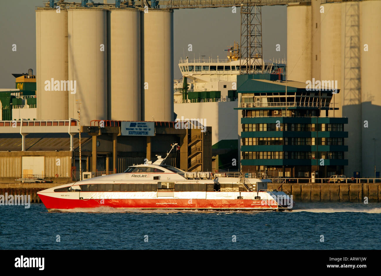 Port of Southampton ABP Building Red Jet 4 Passenger Ferry Stock Photo