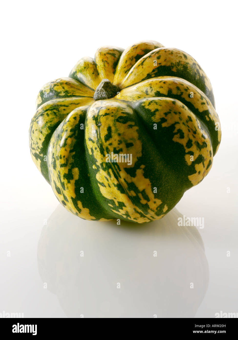 Fresh whole Harlequin Squash  against a white background Stock Photo