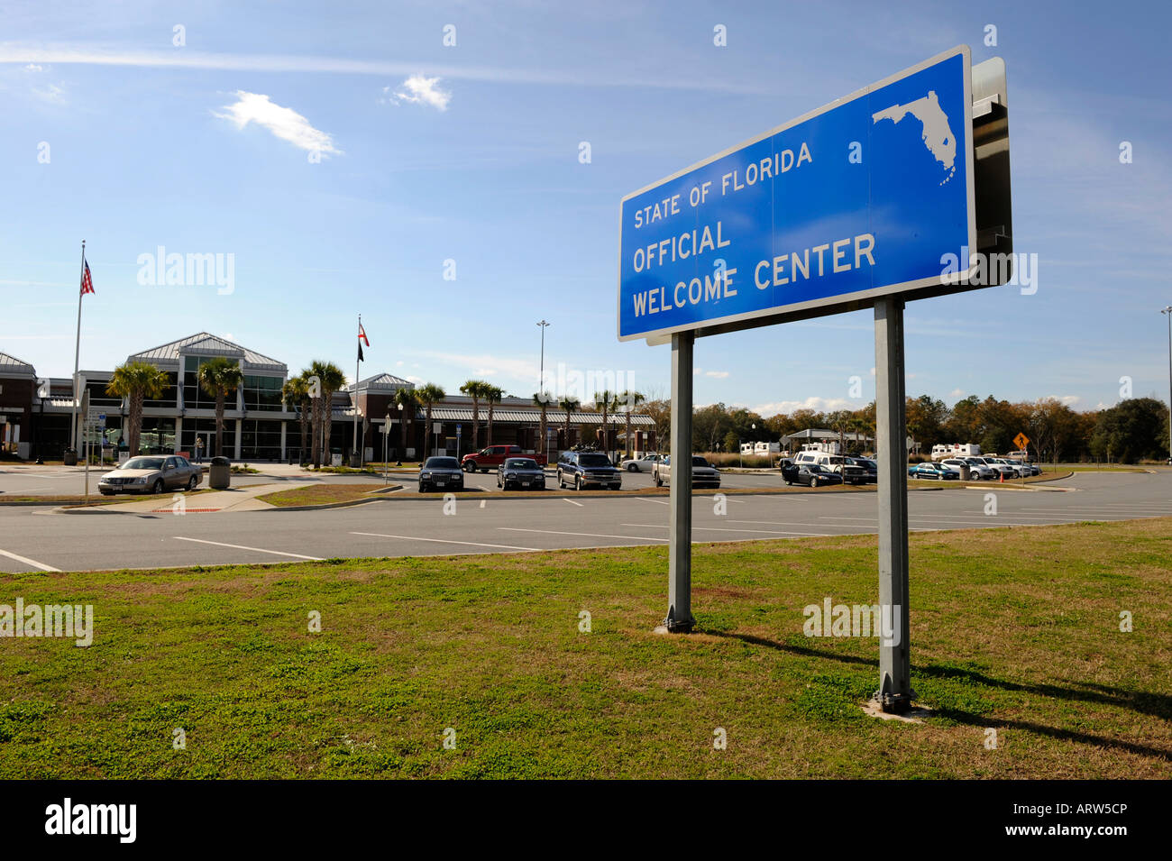 State of Florida official Welcome sign at the Welcome center on Interstate I 75 at the Georgia border Stock Photo