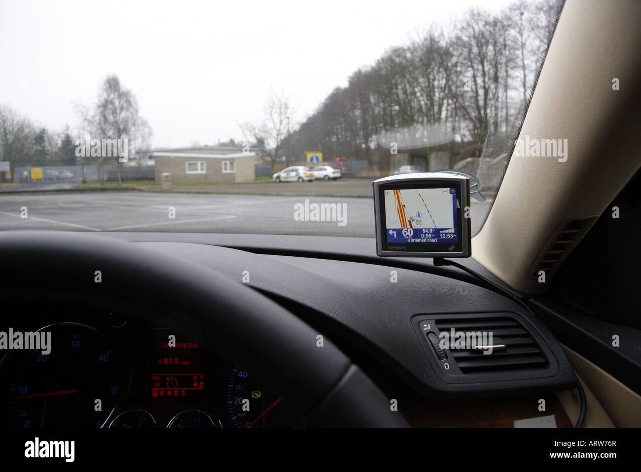 Satellite navigation screen on car dashboard Stock Photo Alamy